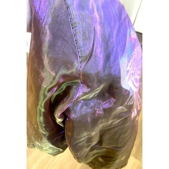 Vintage Anis USA Iridescent Peacock Jacket Kimono L Silk Top Boho Slow Phoebe - Picture 6 of 12